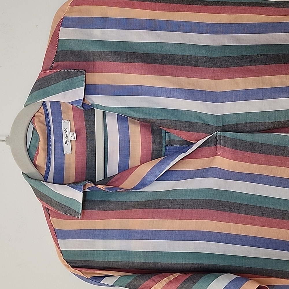 Madewell Preppy Courier Button-Back Shirt in Festival Stripe Size Small - Picture 6 of 16